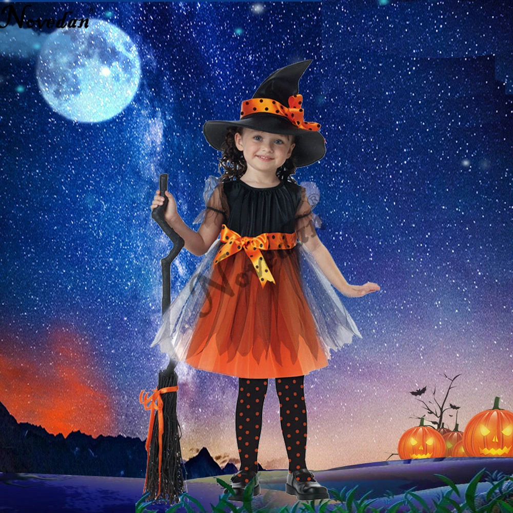 

Girl's Witch Costumes Halloween Witch Bat Dress Children Kids Halloween Party Cosplay Costumes Disguise Child Girl