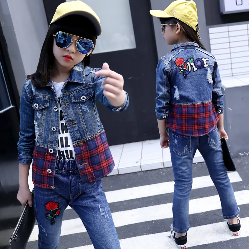 

2019 New Spring Autumn Kids Clothing Set Girls Denim Jacket Girls Clothes Set Long Sleeve 2pcs Outfits Children Girl Clothing