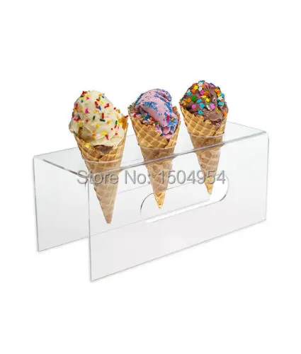 

HMROVOOM 3 Holes Acrylic Ice Cream Cone Holder Stand With armrests /new type acrylic Ice Cream Crisp tube Cone Holder