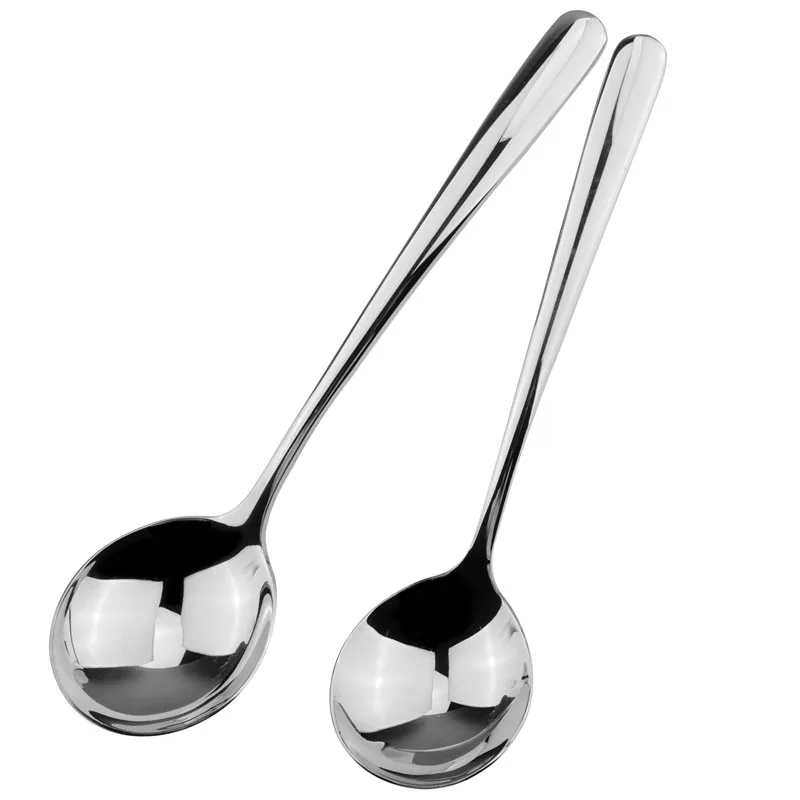 

New Chinese Style Stainless Steel Round Shape Spoon With Long Handle For Tea Coffee Soup Milk Polishing Cutlery Dinnerware Set