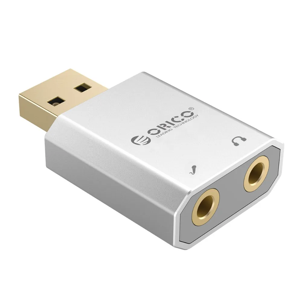 ORICO, внешняя USB звуковая карта, стерео микрофон, динамик, гарнитура, аудио разъем, 3,5 мм, кабель, адаптер, отключение звука, регулировка громкости, свободный привод