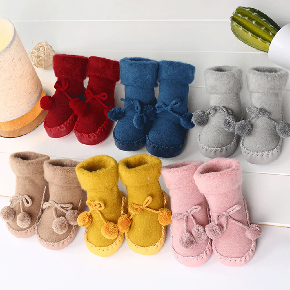 Носки для новорожденных хлопковые нескользящие носки высокого качества для маленьких мальчиков и девочек зимние тапочки для малышей, обувь для детей от 0 до 24 месяцев