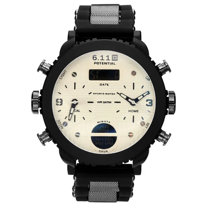 6,11 Роскошные Брендовые мужские новые модные кожаные часы с ремешком, бесцветное зеркало-Хамелеон светодиодный наручные часы для мужчин 30 м водонепроницаемые спортивные часы - Цвет: white black