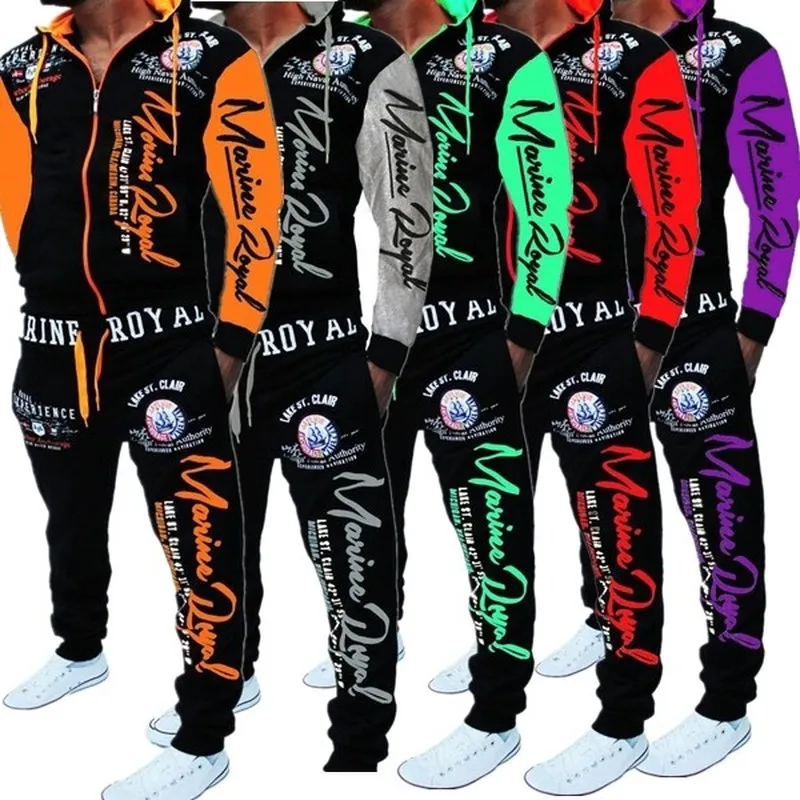 

Zogaa 2019 Men's Suits Two Set Sporting Men Warm Tracksuit Letter Printed Cotton Fleece Thick Hoodie+Pants Sporting Suit Male