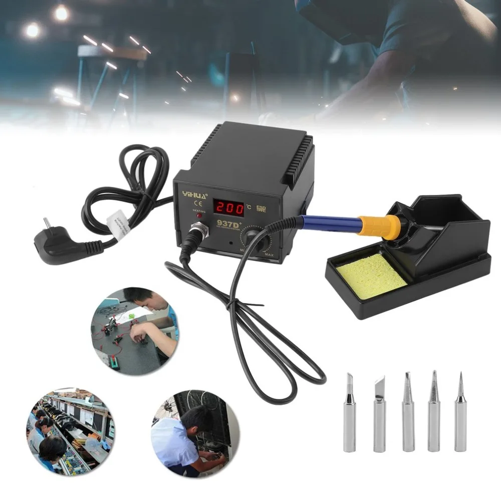 

YIHUA 937D+ 75W 200-480Celsius Welding Iron Digital Adjustable Temperature Low Consumption Anti-Static Soldering Station EU Plug