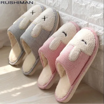 

Women Autumn Home Slippers Cartoon rabbit Shoes Non-slip Soft Winter Warm House Slippers Indoor Bedroom Lovers Couples Floor Sho