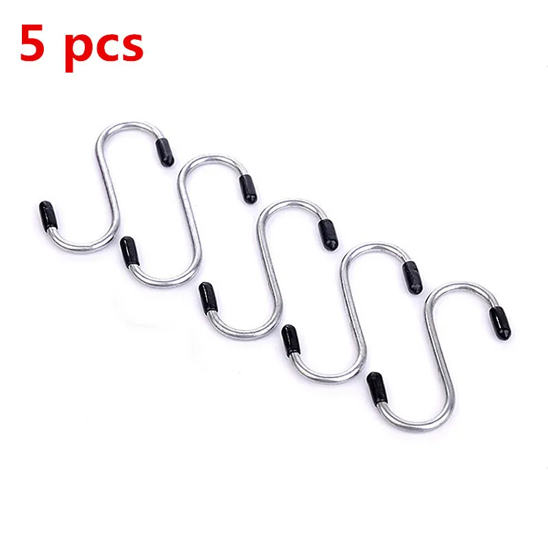 

S-Shaped Hooks 5pcs kitchen stainless steel S-hook bathroom multi-purpose seamless hook portable metal hook