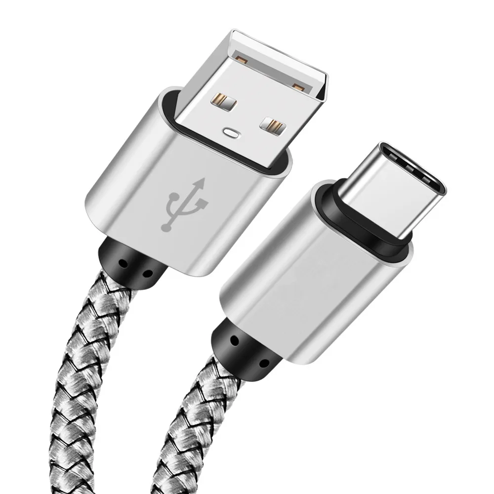 2 м нейлоновый шнур usb type C кабель для передачи данных 2A быстрое зарядное устройство для samsung galaxy A80 A60 A40 A20 Tab A 8() Tab A 10,1 htc 10 U11 life - Цвет: silver