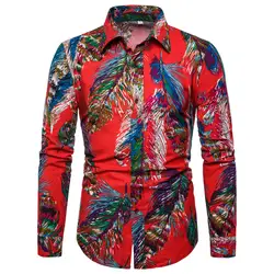 2019 Летняя мужская гавайская рубашка Летняя мода бизнес досуг печать с длинными рукавами рубашка Топ Блузка мужские рубашки