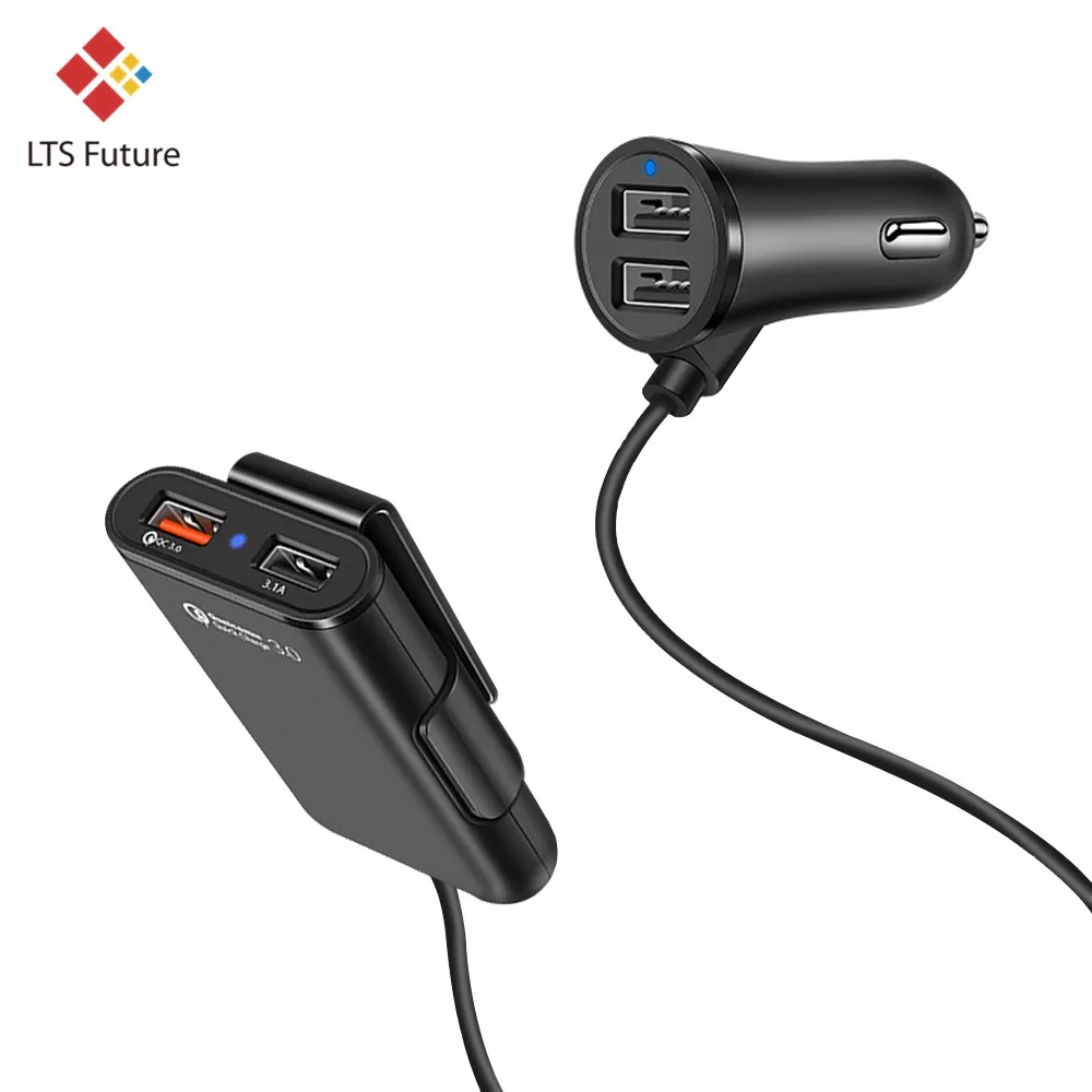 

Long Cable Multiple Port QC 3.0 Backseat Car Phone Charger For Iphone Multi Usb Rear Back Seat Auto Vehicle Quick Charge Adapter