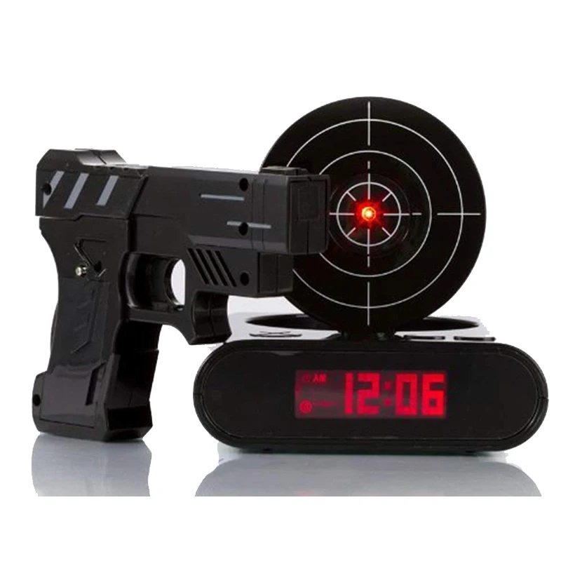 Гаджет мишень Лазерная стрельба пистолет-будильник цифровые электронные настольные часы Nixie часы Повтор целевой игровые часы