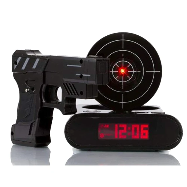 Gadget Target Laser Shooting Gun Alarm Clock Digital Electronic Desk