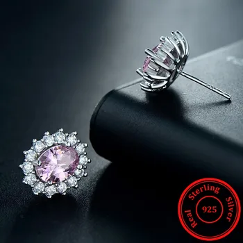 

Modian 2017 Classic Fashion Zirconia Luxury Pink Real Solid 925 Sterling Silver Stud Earrings Natural Crystal Jewelry For Women