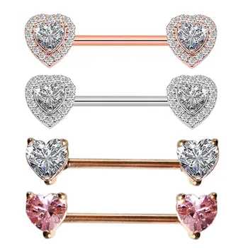 1Pair New Clear Zircon Heart Nipple Rings Cover Piercing Body Jewelry Nipple Bar Ring Barbell Nipple Pircing Mamilo Sexy Women