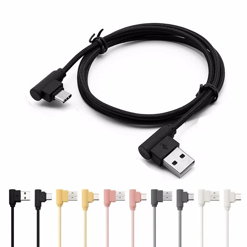 الحق زاوية 90 درجة 1 m النايلون مضفر نوع C USB 2A سريعة تهمة كبل مزامنة بيانات USB 3.1 نوع C الذكور إلى USB 2.0 نوع وذكر