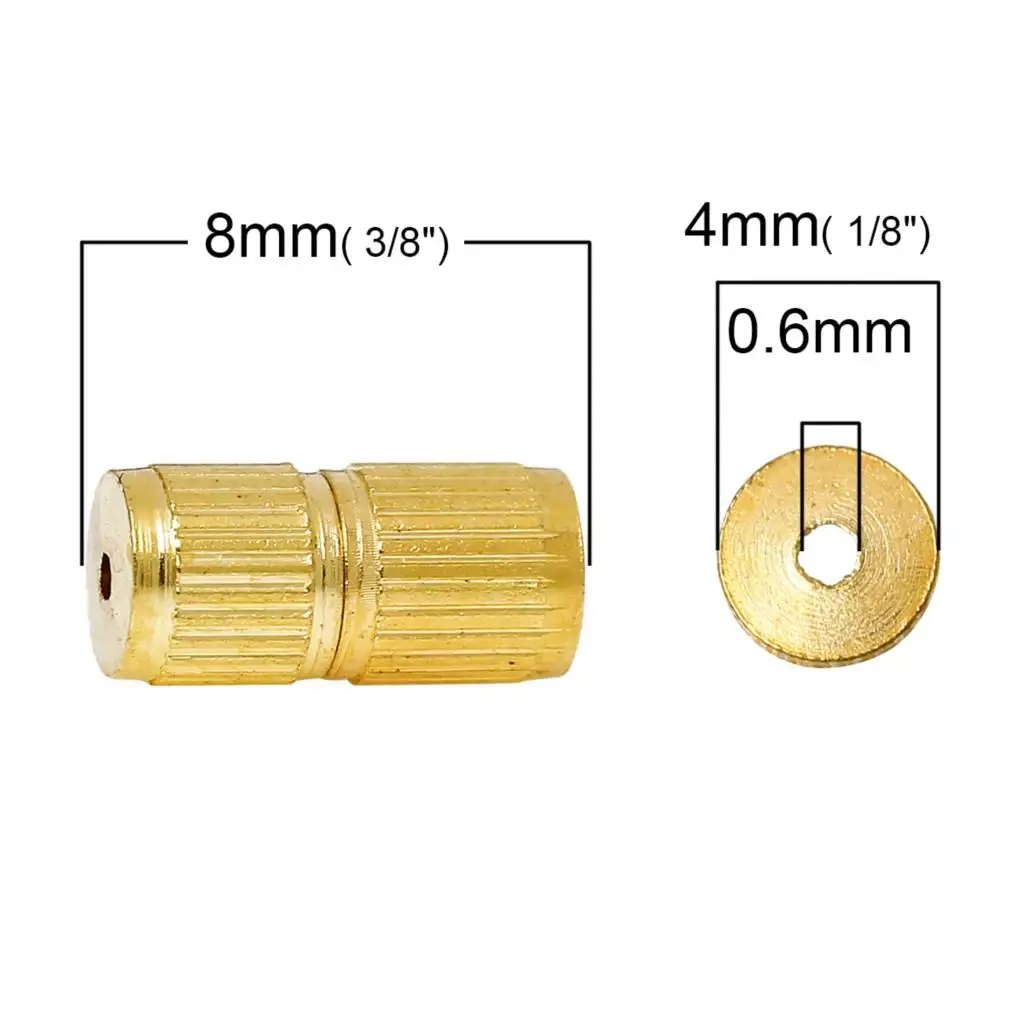 8 сезонов медные винтовые застежки ожерелье браслет фурнитура цилиндр золотой цвет 8 мм(3/") x 4 мм(1/8"), 50 шт