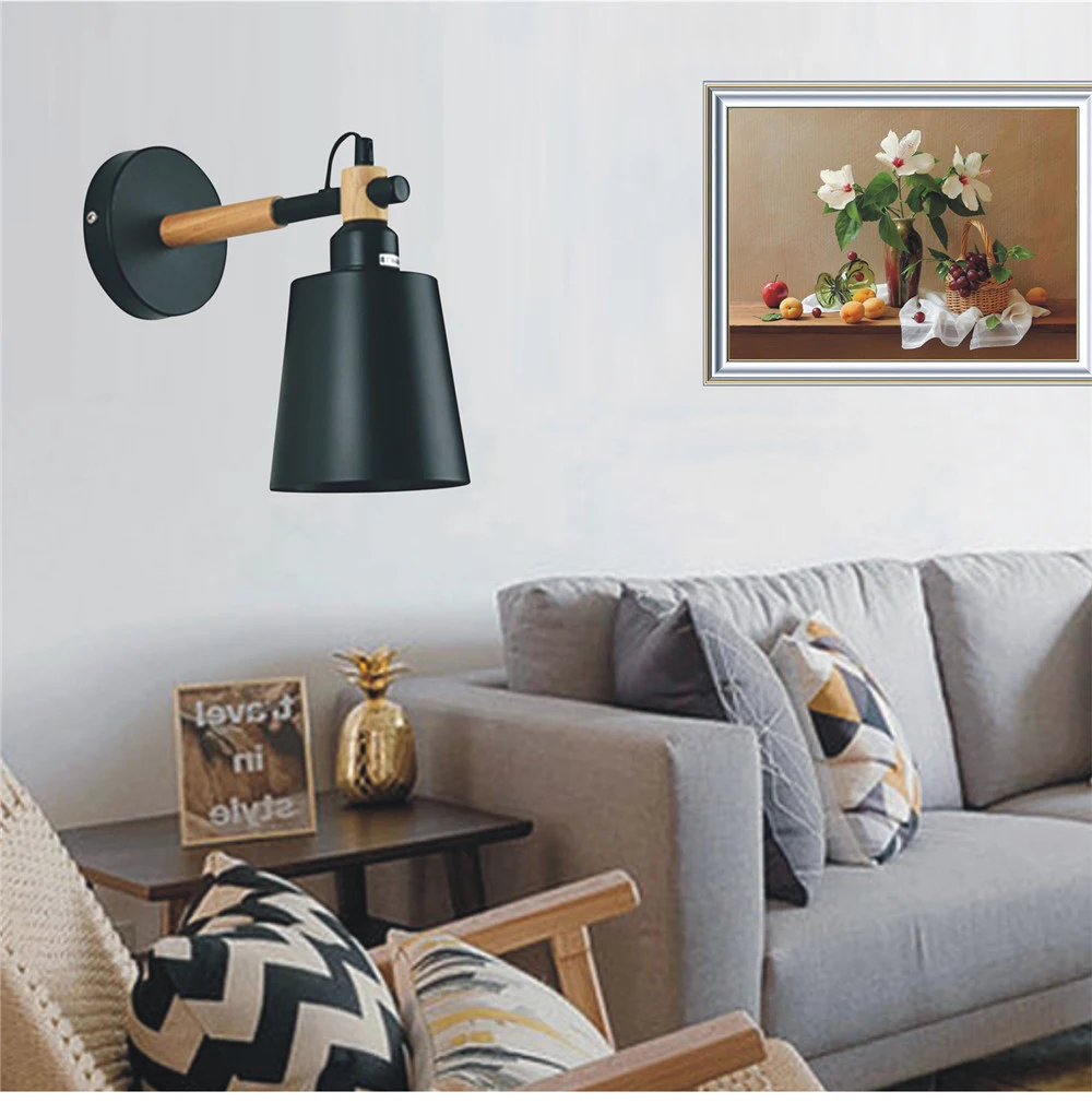 Простой креативный настенный светильник, led прикроватная тумбочка для спальни, украшение, Скандинавский дизайн, для гостиной, коридора, белый и черный, 85-265 в
