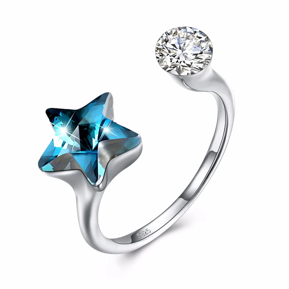 

Star Rings Made with CZ Swarovski Crystal Real S925 Sterling Silver Rings Fine Jewelry for Women and Girl Blue Crystal Gift 2018