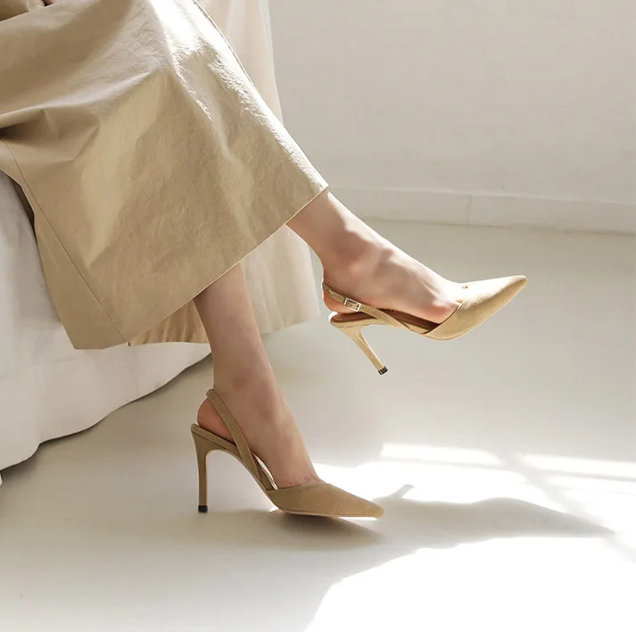 LIHUAMAO женские туфли на высоком остром каблуке босоножки на высоком каблуке летние с задним ремешком модные женские туфли-лодочки на шпильке с острым носком женские босоножки Обувь Туфли-лодочки на высоком каблуке 8-см высотой - Цвет: Бежевый