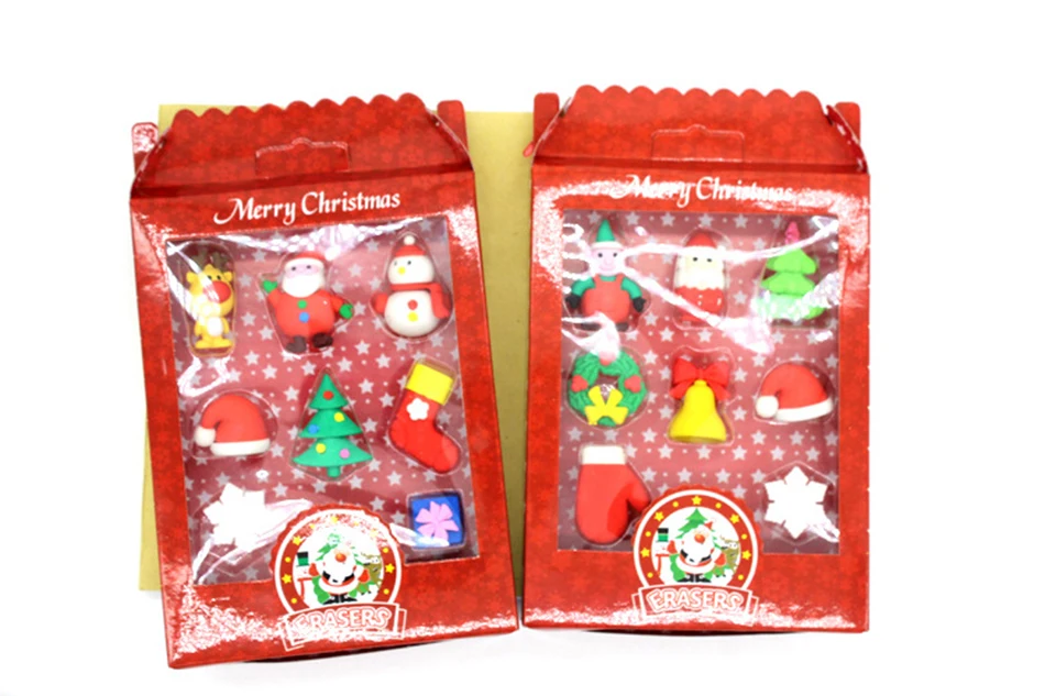 1 box Симпатичные веселый ластик колокол Санта Клаус Милу олень Рождественская елка Резиновая Ластик для школы офисная техника подарки для