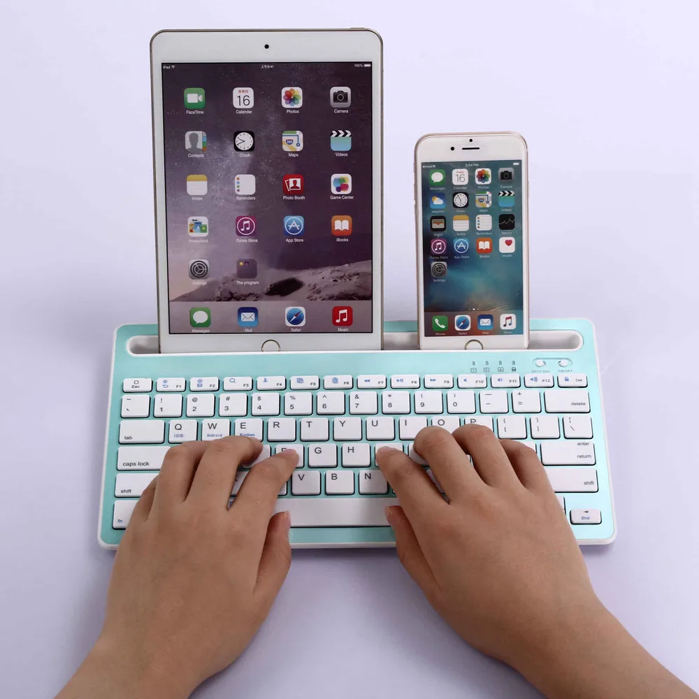 Portable Slim Rechargeable ABS Wireless Bluetooth Multi Device Keyboard