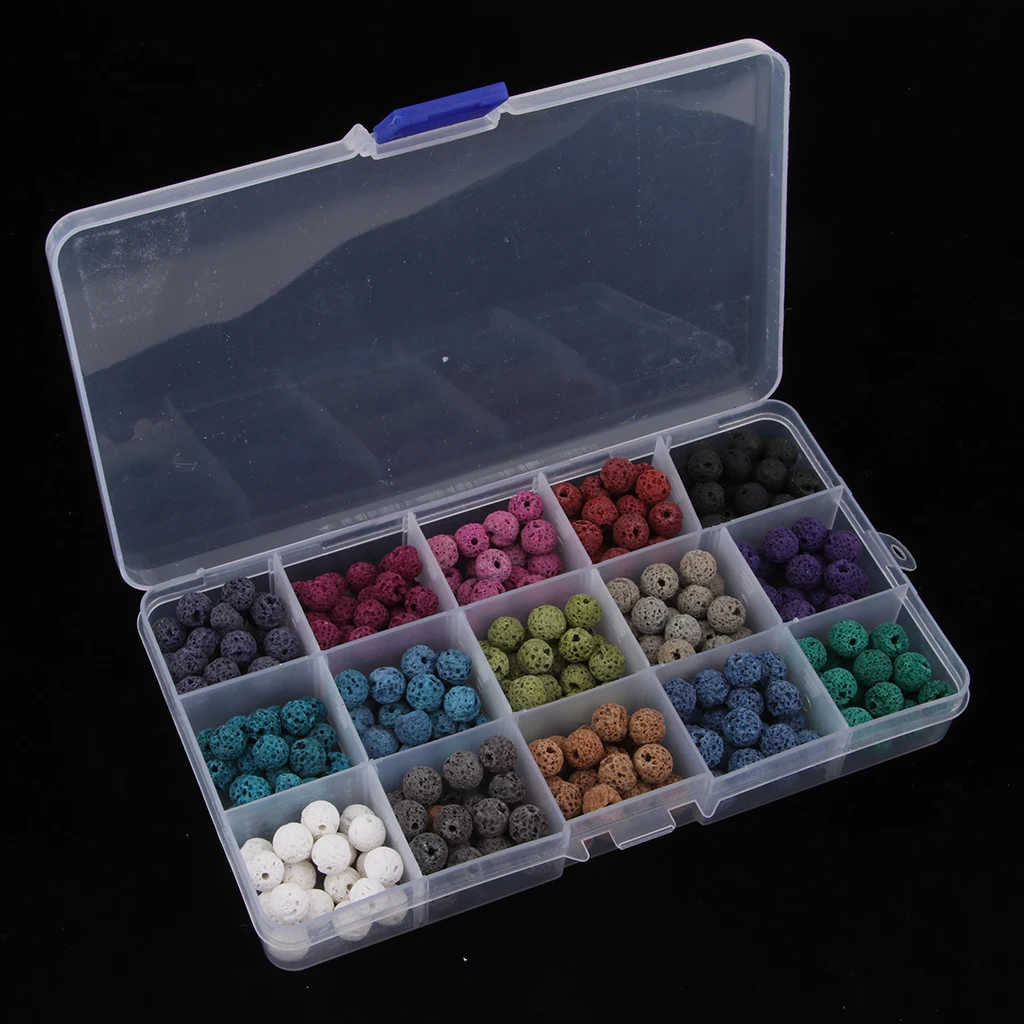 

300x Premium Natural Lava Stone Beads, 8mm, for Bracelets Essential Oil Diffuser Jewelry Crafts, 15 Colors
