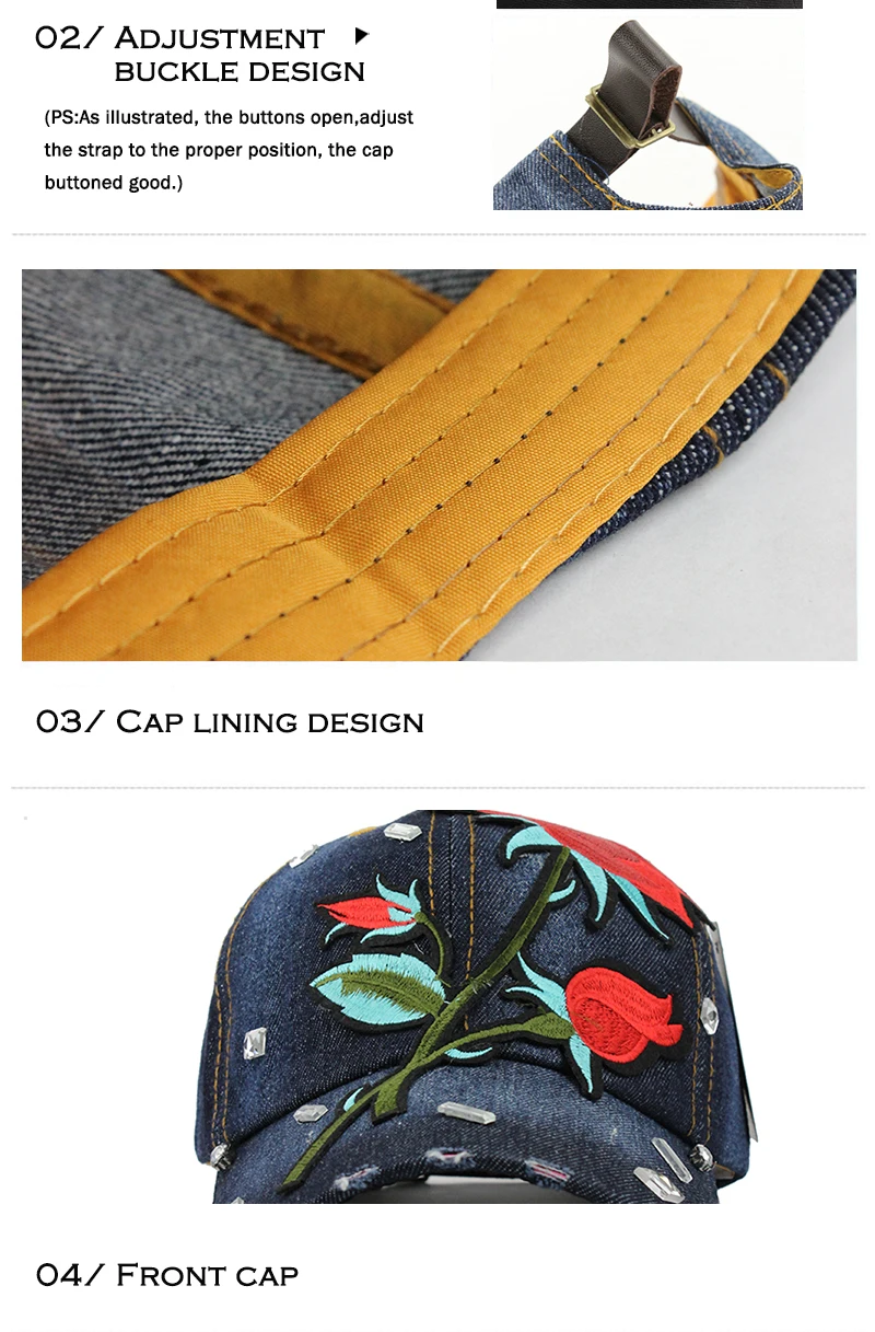[FLB] не подведет вас осень роза цветок деним Бейсбол кепки шапки для женщин Женский папа шляпа высокое качество Snapback шапки джинсовая кепка