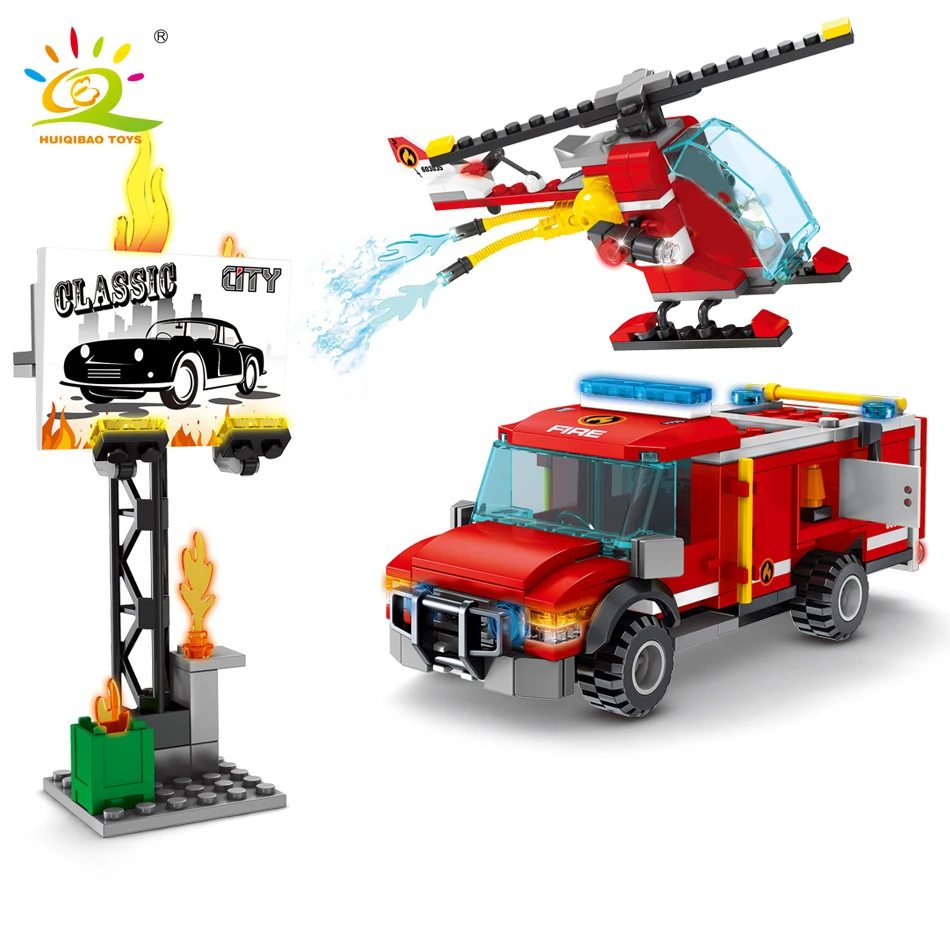 

HUIQIBAO TOYS 317pcs City Fire Fighting Plane Truck Building Blocks For Children Legoingly Helicopter Firefighter figure Brick