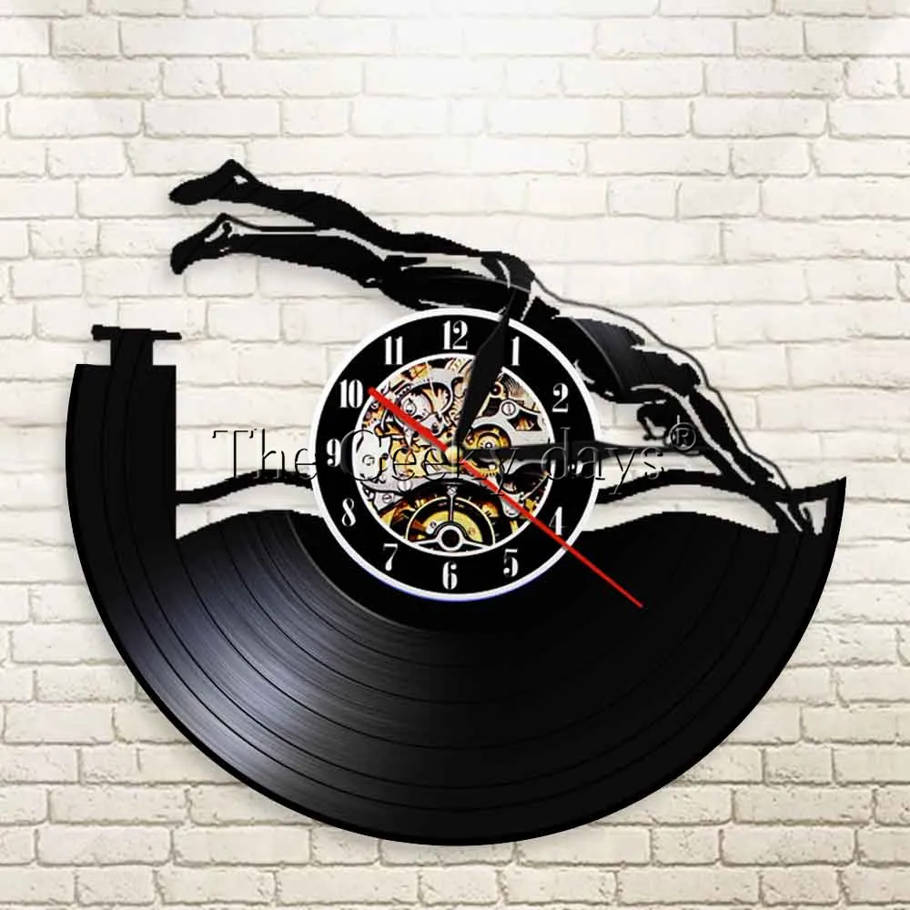 

1Piece Swimming Vinyl Record Wall Clock 12 inch Underwater Home Decor Wall Clock Sport Vintage Modern Wall Art For Swimmer Gift