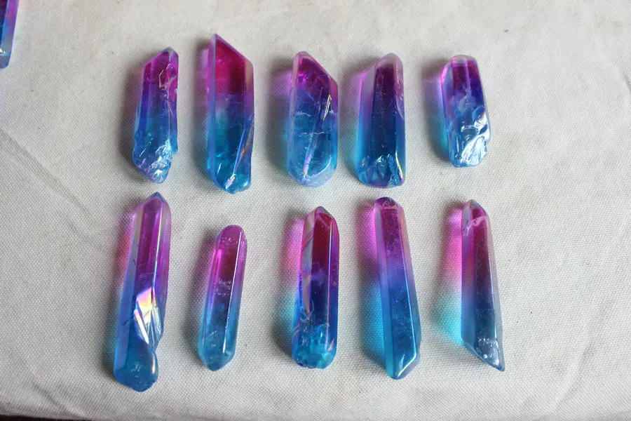 

10 Piece Rainbow Aqua Aura Quartz Crystal Point Titanium Coating from Natural Quartz Crystal Points Pendant Necklace