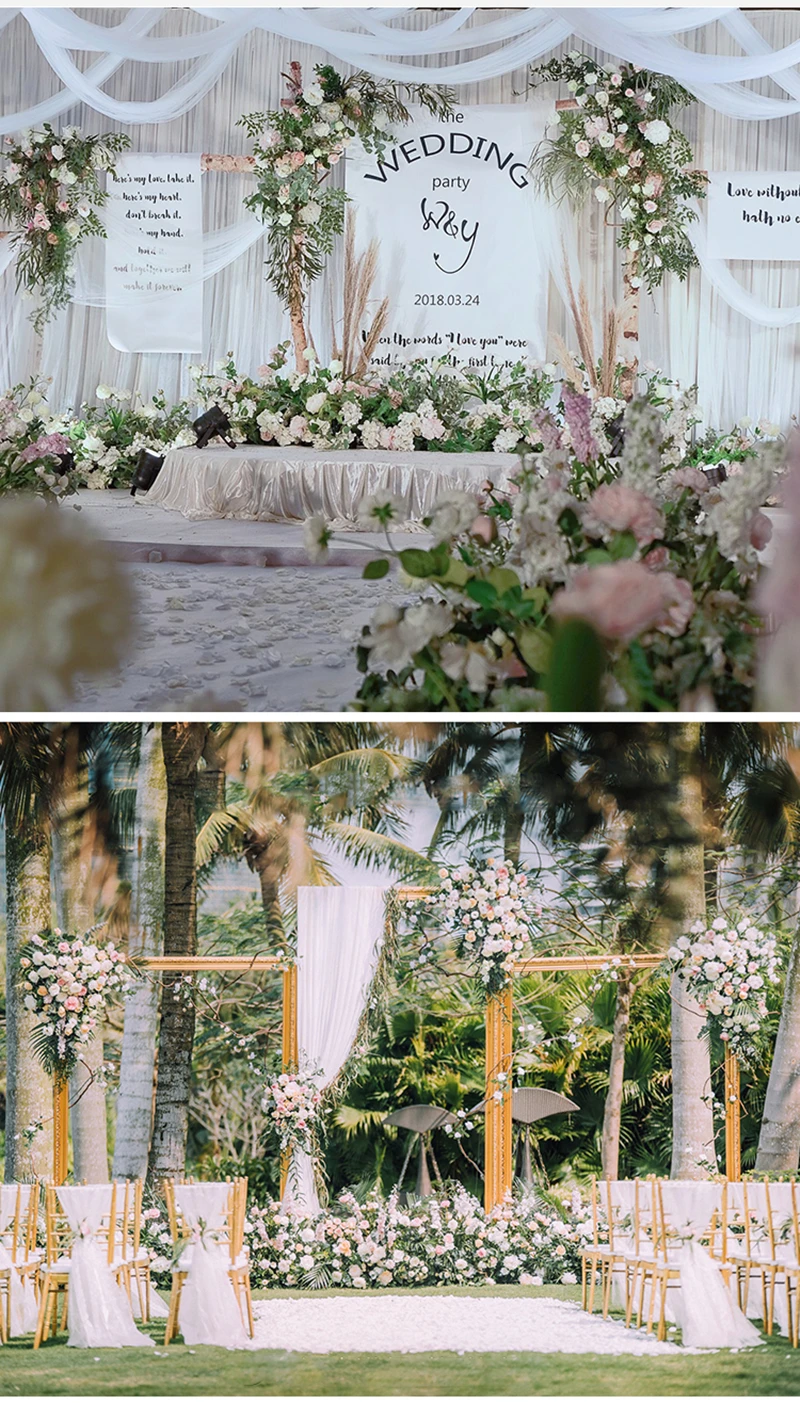 JAROWN Artificial Silk Flower Wrought Iron Stand Flower Row Set Outdoor Decorative Wedding Flower Arches Floral Welcome Decoration (17)