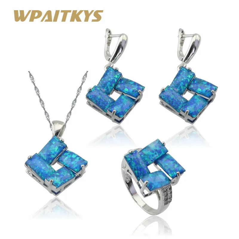 

Australian Fire Blue Opal Silver Color Bridal Jewelry Sets Women White 2 Colors Earrings Necklace Pendant Ring Free Gift Box