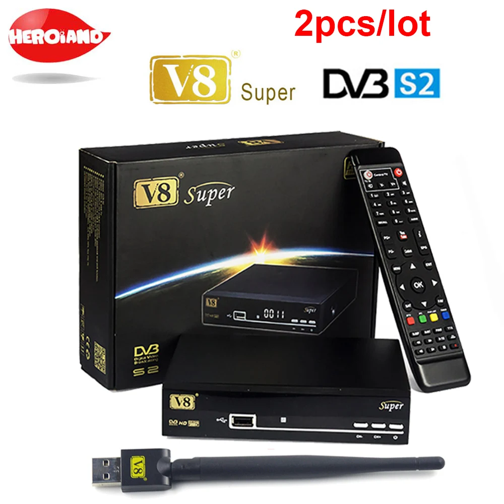 2 шт./лот V8 супер декодер ТВ коробка HD спутниковый ресивер DVB S2 тюнер openbox v8 комбо