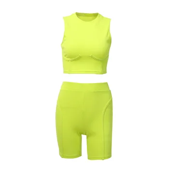 

Summer Women 2 Piece Casual Solid Color Sleeveless Set Crop Top and Short Pant Workout Outfits Shorts Sport S M L