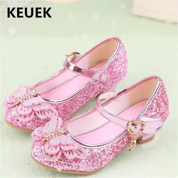 

New Princess Leather Shoes Baby Party High-heeled Children Dance Shoes Student Dress Girls Crystal Toddler Kids Shoes 02C