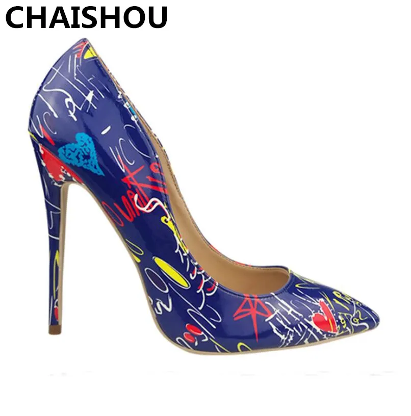 

CHAISHOU 2018 mujeres Fashion 10cm High Heels plus size Lady Scarpins PU Shallow-necked color matching Footwear Shoes F-170