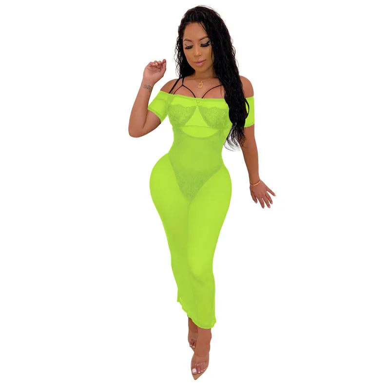 

Adogirl Sheer Mesh Women Summer Sexy Dress Off Shoulder Short Sleeve Sheath Night Club Party Midi Dress Bodycon Vestidos