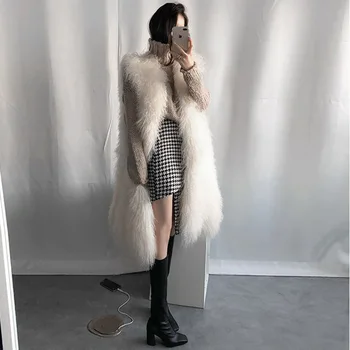 

Europe and America Imitation Mongolia Sheep Fur Vest Women Furry Clothes Winter thickened Fur Coat female Long Vest Jacket