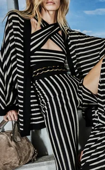 

Top Quality Sexy Women Two Pieces Sets Striped Coat Rayon Jumpsuit Bandage Evening Party Sets Hot Sale