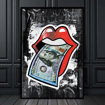 

Larger Wall Art Prints Posters Sexy Red Lips U.s Dollar Money Modern Canvas Paintings For Living Room Home Office Decor Unframe