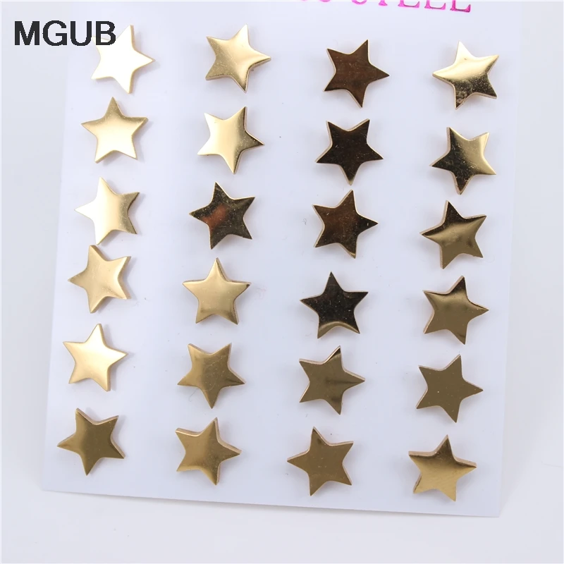 

Hot Sale Stainless Steel geometric Stud earring For Women Simple Earrings Party Jewelry Gift 12 pair /Set LH738