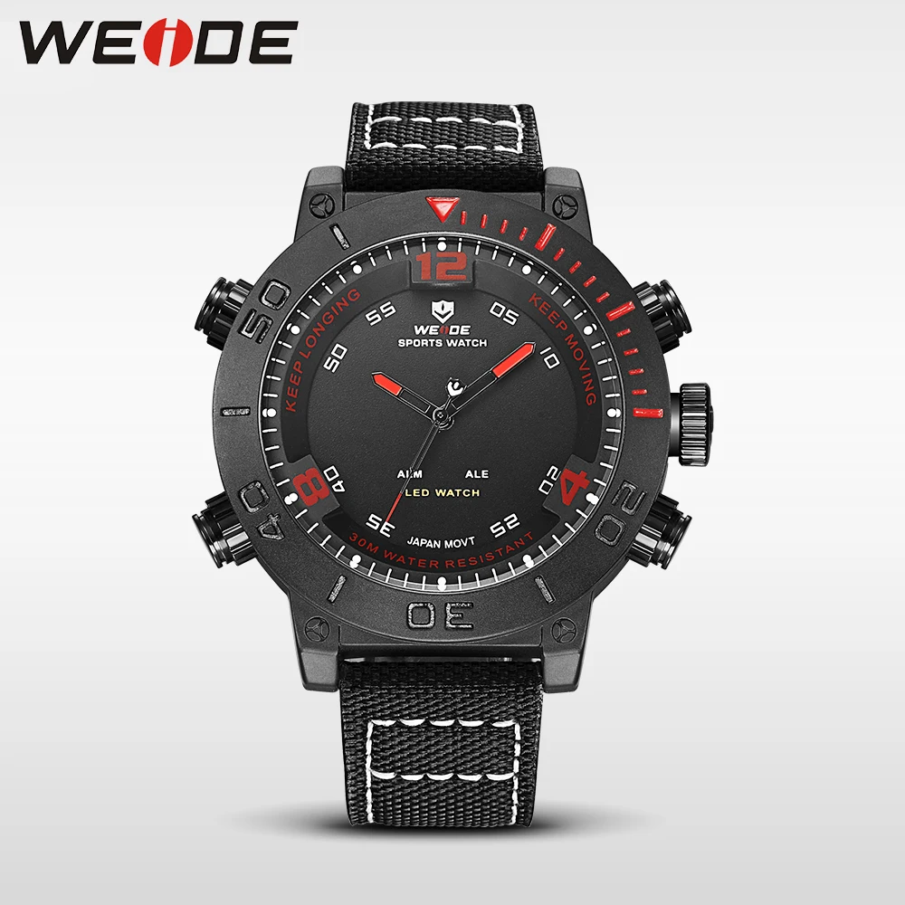 

WEIDE red genuine watch luxury quartz sport digital nylong army watch water resistant alarm clock mens watches top brand luxury
