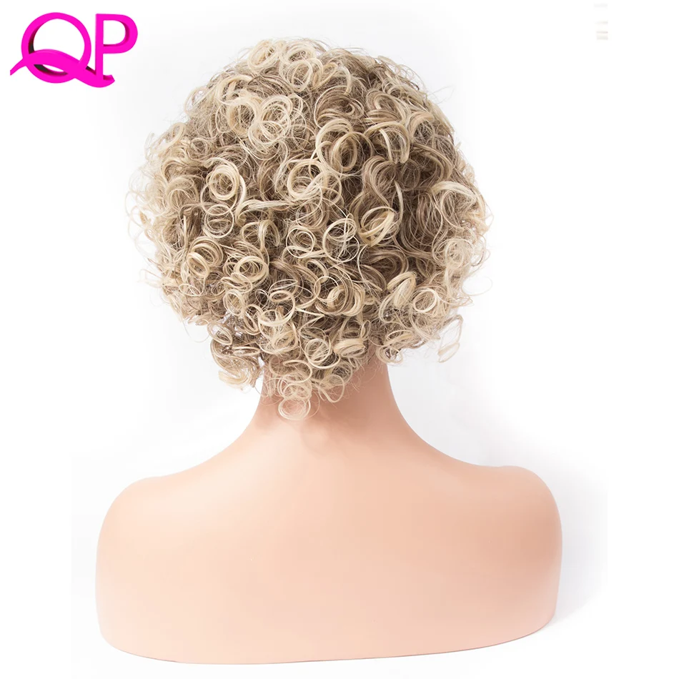 Qp волосы надувные кудрявые волосы афро-американские короткие парики для женщин 613 смешанный цвет блонд синтетический парик