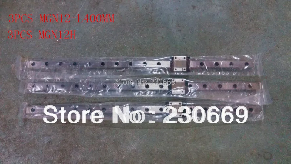 

Free shiping for 3pcs 12mm Linear Guide MGN12H L= 400mm linear rail way + MGN12H Long linear carriage for CNC X Y Z Axis