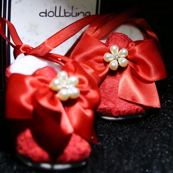 

Dollbling cute booties Shoes Red Bow Bead Decoration Cotton Soft Bottom Baby Girl Shoes Comfortable Open Season Handmade