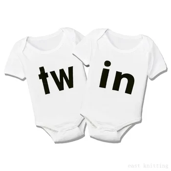 

TW IN Letter Print Newborn Infant Jumpsuits Baby Boys Bodysuit Cute Baby Twins Girl Short Sleeve One Piece Outfits Baby Clothing