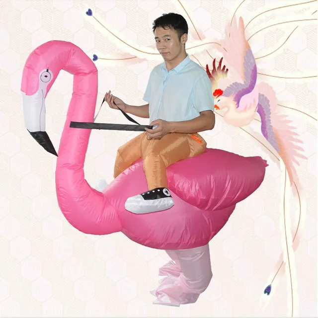 Flamingo Inflatable Costume Rider Cosplay Halloween Airblown Dress Rose