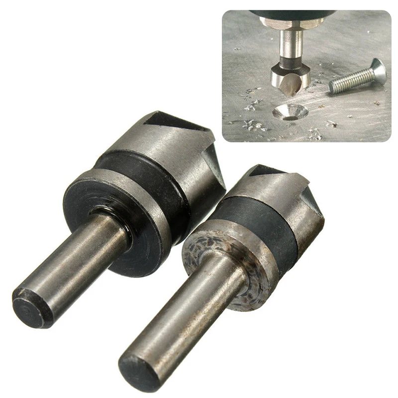 DWZ 2PC 1/4 Shank 82 Degree Countersink Chamfer Cutter 5 Flute Countersink Drill Bit Set