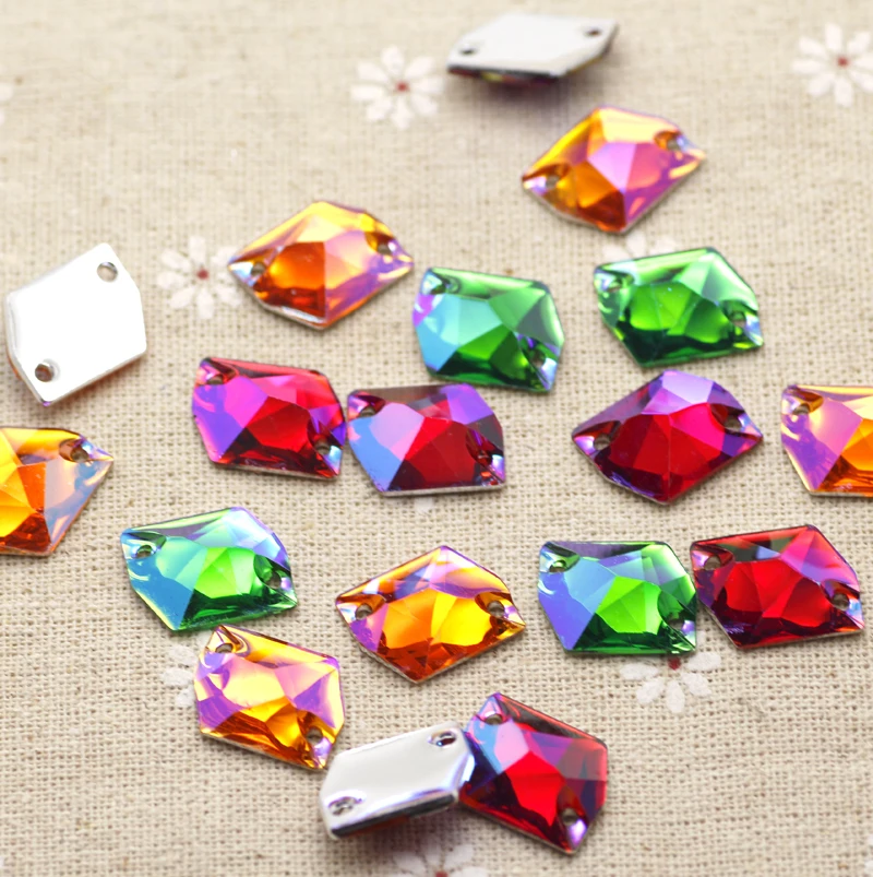

16*21mm 50pcs Comic Mix Color Silver Base Resin Sew On Rhinestone Beads, Sew On Stones Spacer buttons for Garment Decoration
