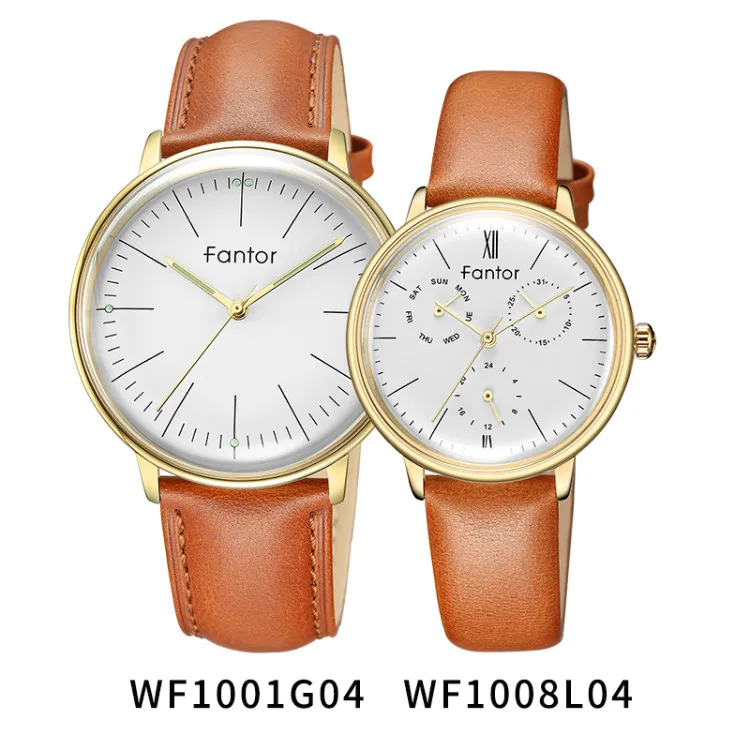Fantor Топ бренд модные роскошные парные часы пара кварцевые хронограф водонепроницаемые часы для влюбленных мужчин и женщин Подарочный набор с коробкой - Цвет: WF1001G04WF1008L04
